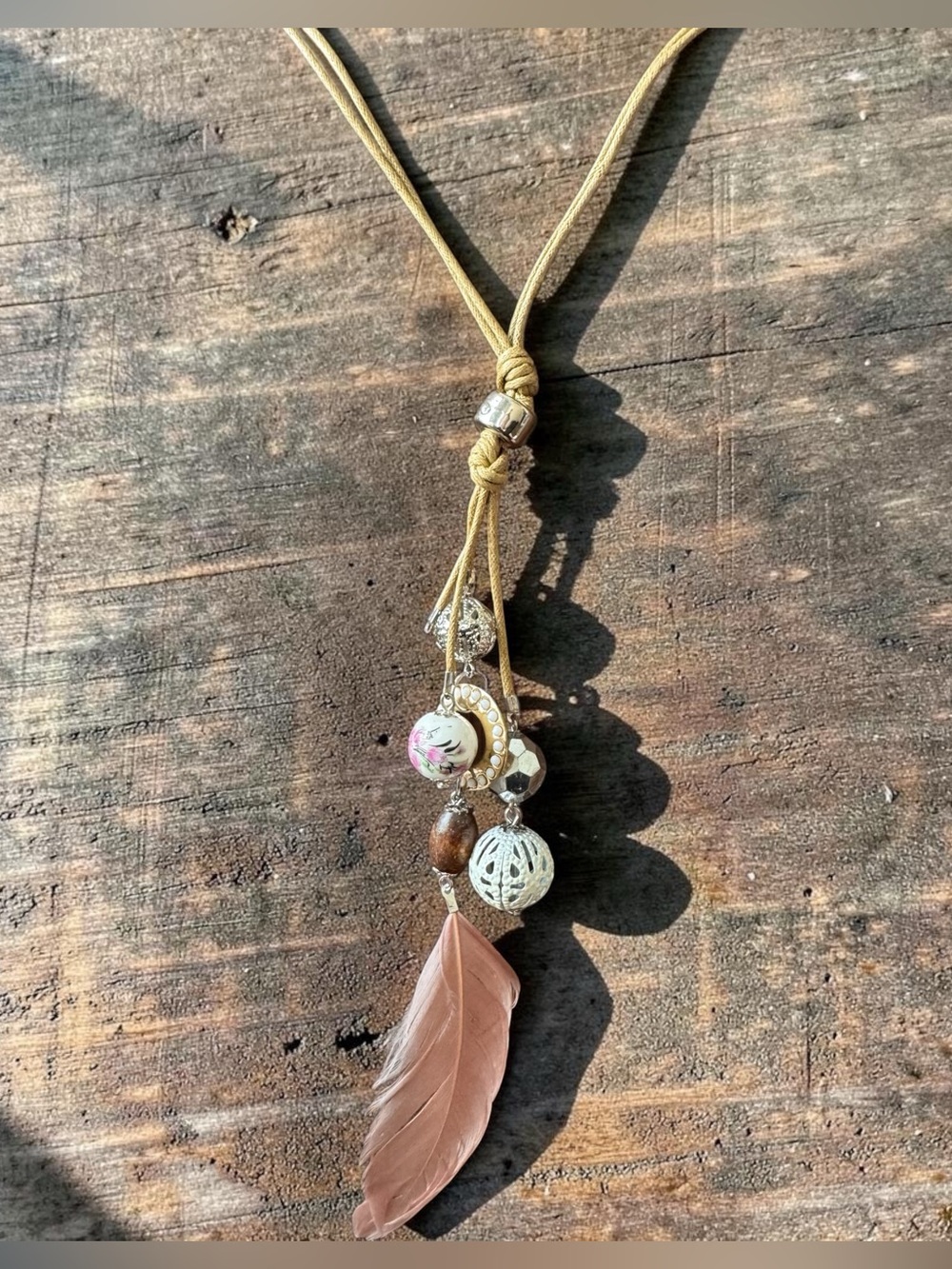 Boho Pink Feather Charm Necklace - SKU C - Picture 1 of 2